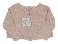 Nové - Světlerůžový perforovaný propínací svetr 