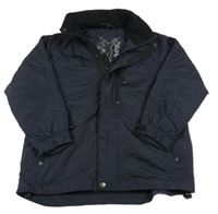 Tmavomodrá šusťáková lehce zateplená bunda s kapucí 