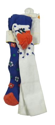 Nové - 2set - 2x punčocháče - modré květované + bílo-modro-červené puntíkaté 