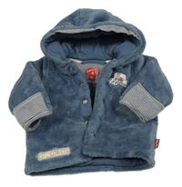 Šedomodrá plyšová propínací zateplená mikina s nášivkou a kapucí Pampolino