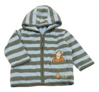 Světlemodro-khaki pruhovaná fleecová propínací mikina s Tygrem a kapucí George