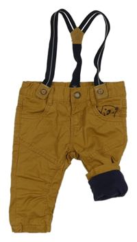 Okrové plátěné podšité chino kalhoty s kšandami C&A