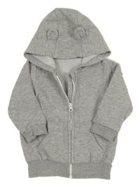 Světlešedá melírovaná propínací mikina s dinem a kapucí George