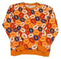 Oranžovo-modro-bílo-barevná vzorovaná mikina 