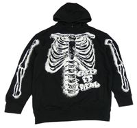 Černo-bílá mikina s kostrou a nápisem a kapucí George