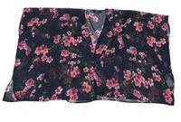 Tmavomodro-růžový květovaný šifonový lehký cardigan New Look