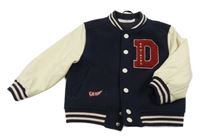 Tmavomodro-smetanová flaušovo/koženková baseballová bunda s písmenem a tygrem H&M