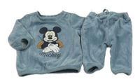 2set - Šedomodrá žebrovaná plyšová mikina s Mickeym + tepláky C&A