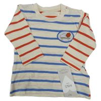 Nové - Béžovo-červeno-modré pruhované triko s autem M&S