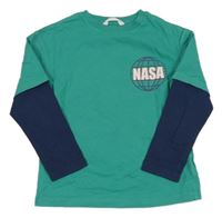 Zeleno-tmavomodré triko s potiskem - NASA M&S
