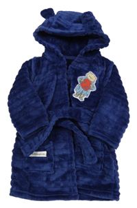 Tmavomodrý žebrovaný plyšový župan s kapucí - Paddington 