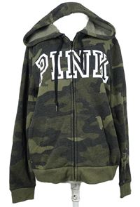 Dámská army propínací mikina s logem a kapucí Pink