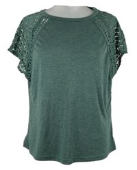 Dámské khaki tričko s krajkovými rukávy Shein 