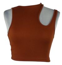 Dámský skořicový žebrovaný crop top s průstřihem Shein 