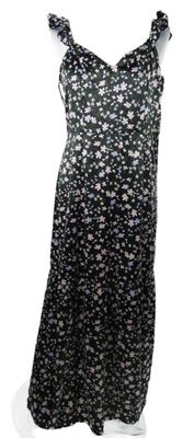 Dámské černé kytičkované saténové midi šaty H&M