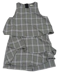 Černo-bílo-lila kostkovaný kraťasový overal River Island