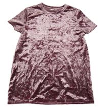 Vínové třpytivé sametové tričko Next