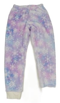 Růžovo-modro-fialové chlupaté tepláky s vločkami Disney