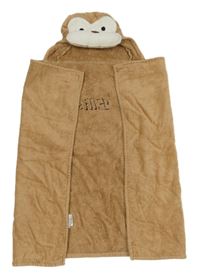 Hnědé froté zavinovací osuška s kapucí- opice