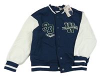 Nové - Tmavomodro-bílá baseballová mikina s nášivkami L&D