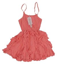 Nové - růžové šaty s volánky