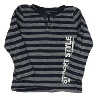 Tmavomodro-bílé pruhované triko s nápisem Topolino