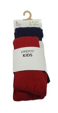 Nové - 2 set - 2x tmavomodré + tmavočervené punčocháče Pepco