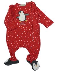 Červený overal s puntíky a tučňákem John Lewis