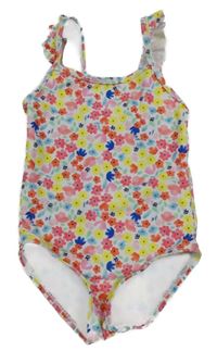 Bílé květované plavky s květinami 