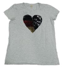 Šedé tričko s flitrovaným srdcem Tchibo