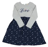 Tmavomodro-šedé bavlněné šaty s motýlky 