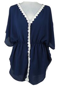 Dámská tmavomodrá šifonová halenka s madeirou JT exclusive
