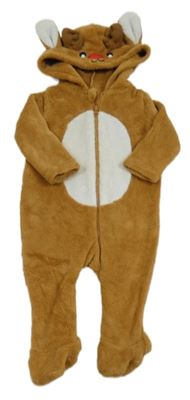 Karamelovo-bílá chlupatá kombinéza s kapucí - sob