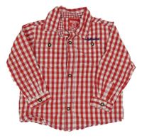 Červeno-bílá kostičkovaná košile s nápisem 
