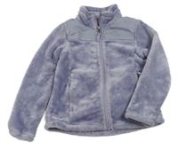 Levandulová chlupatá propínací mikina se šusťákovou vsadkou