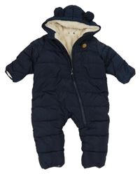 Tmavomodrá šusťáková zimní kombinéza s nášivkou a kapucí H&M