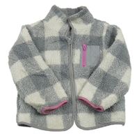 Šedo-bílá kostkovaná huňatá podšitá bunda Primark