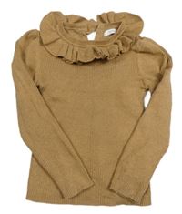 Hnědý lehký žebrovaný svetr s volánkem Next