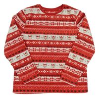 Červeno-bílá vzorovaná plyšová mikina s vánočním motivem Primark