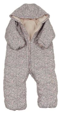 Světlerůžová květovaná šusťáková zimní kombinéza s kapucí Mothercare