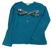 Petrolejové triko s překlápěcími flitry Okaido