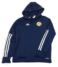 Tmavomodrá sportovní mikina s potiskem a kapucí Adidas