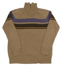 Hnědý svetr s pruhy a stojáčkem Manguun