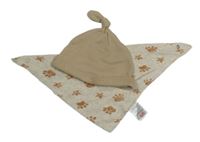 2set - béžová čepice + béžový slinták s tlapkami 