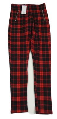 Nové - Červeno-černé kostkované tregíny se zipy F&F