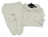 Nové - 2set - Bílý svetr s perforovaným vzorem a volánkem + polodupky 