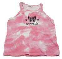 Růžovo-bílý batikovaný top s motýlem Page one young
