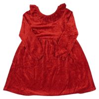 Červené sametové šaty s volánkem 