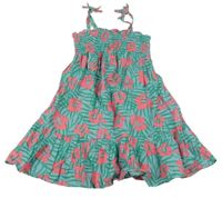 Světlemodro-zeleno-neonově růžové květované šaty s listy Primark