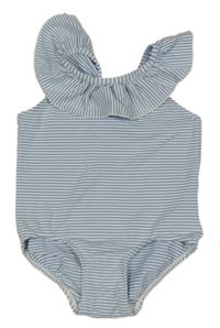 Světlemodro-bílé pruhované jednodílné plavky s volánky H&M